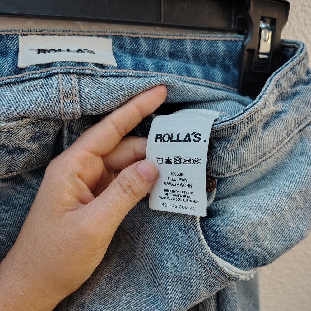 ROLLA'S Elle Garage Worn Blue Distressed Straight Leg Jeans Sz 26 High Rise - Picture 14 of 16